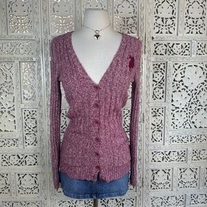 Vtg Y2K US Polo Assn Pink Preppy Coquette Twee Long V Neck‎ Cardigan Sz Small